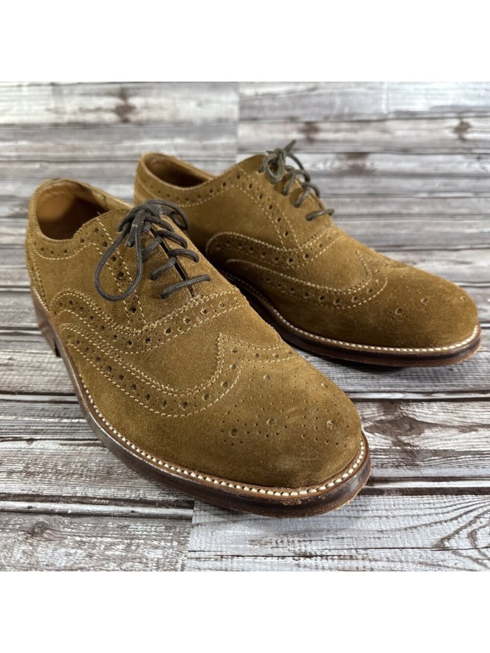 Grenson Suede Oxford Brogue Shoes Color Brown Size 8 G UK 9 U.S. Made England